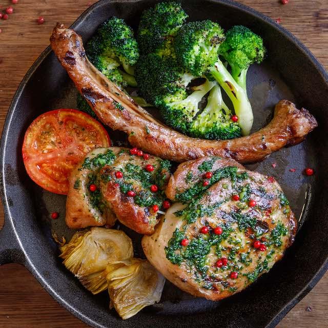 Grilled Tomahawk Pork Chop 26 oz / Pesto Butter